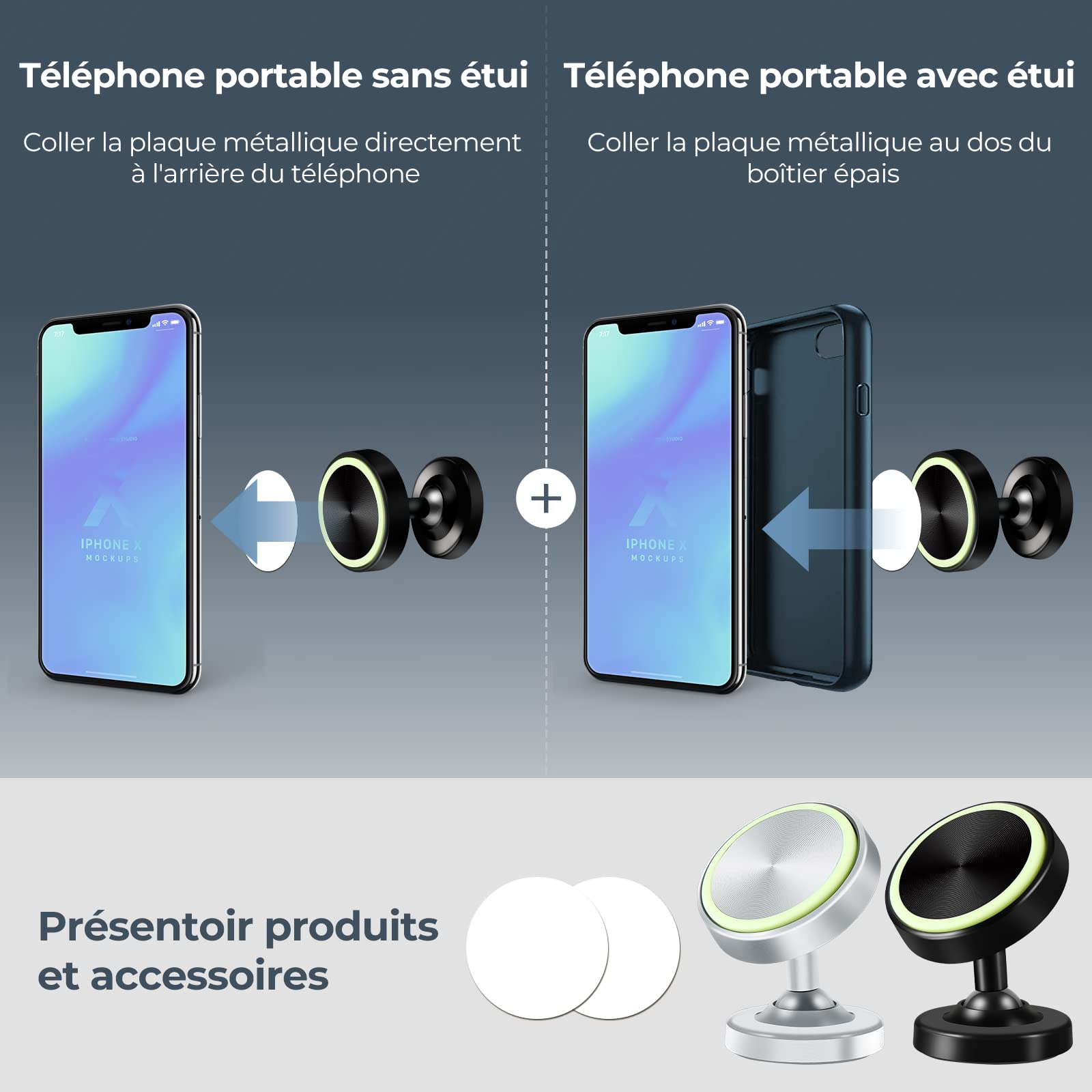 Vinabo 2 Pezzi Supporto Magnetico per Telefono, Magnetico per Telefono da Auto, Supporto per Telefono da Auto Rotazione a 360° Compatibile con Tutti gli Smartphone