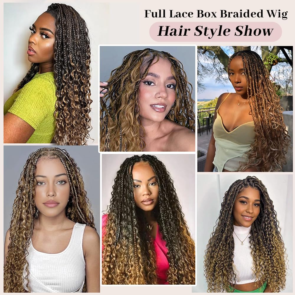 30 Inch Glueless Double Full Lace Human Hair Blended Braided Wig Colorful Locs Braided Wigs 36 Inches Full Double Lace Blue  main image 3