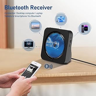 CD Player Portable Bluetooth 5.1 Desktop CD Player with HiFi Sound Speakers,Remote Control,Dust Cover,LED Display,Boombox FM Radio,USB/AUX for Home,Kids (Black)