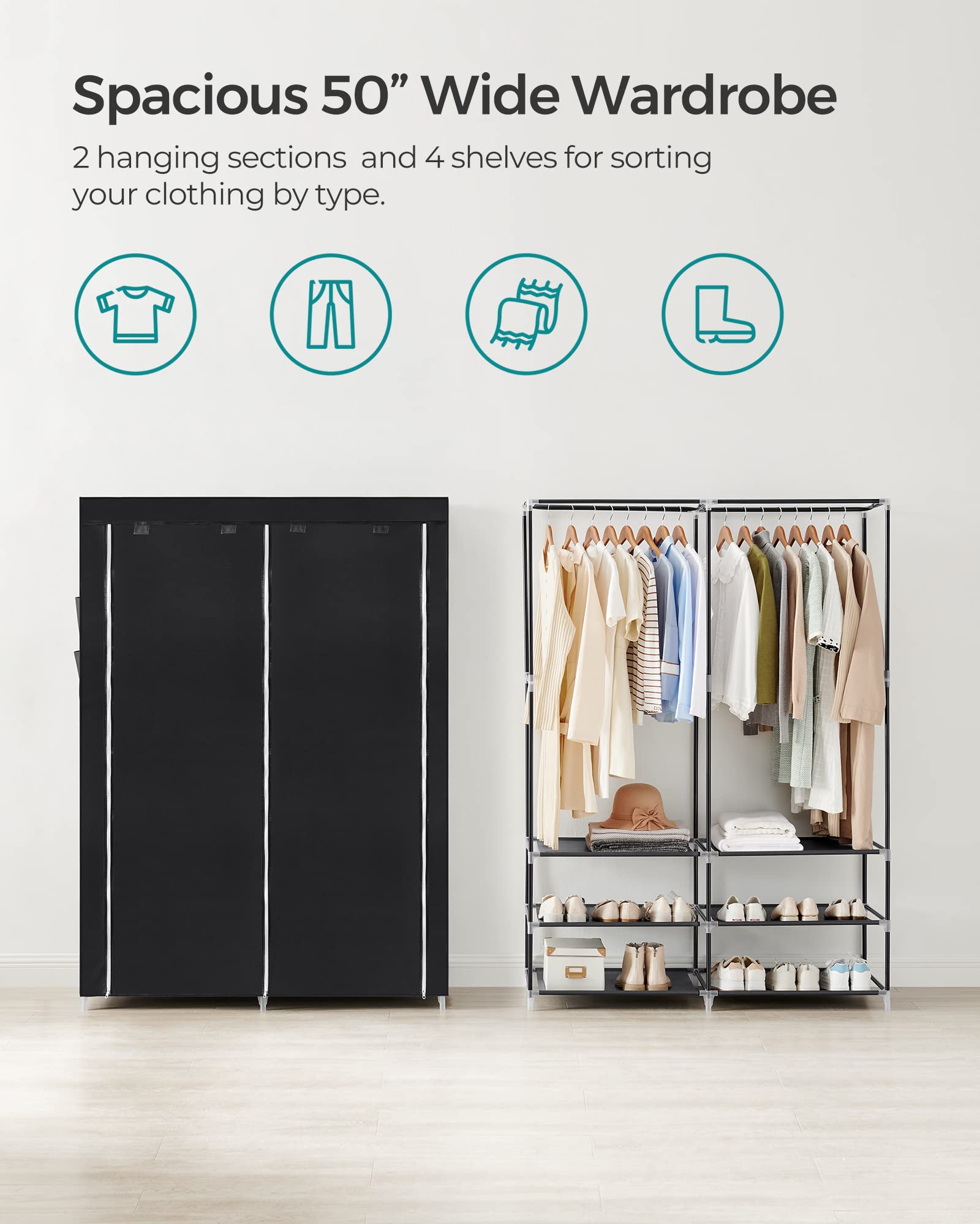 SONGMICS Portable Closet Wardrobe with Shoe Rack and Cover, Closet