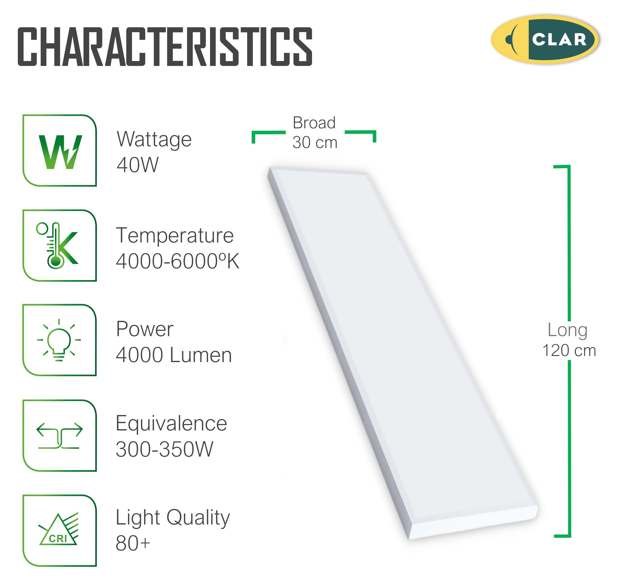 CLAR - Panneau LED 120X30, 40W Blanc Neutre 4000ºK (Pack 2)
