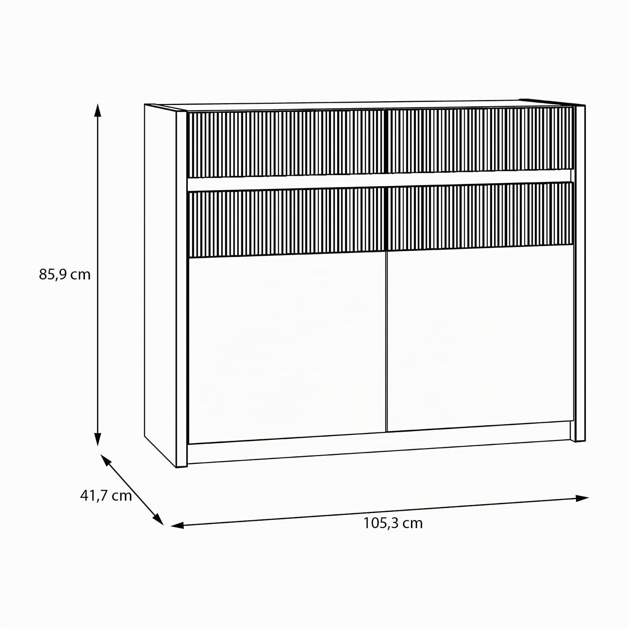 Forte Oak SQUERE Sideboard 100 105, Elegantes Sideboard mit 2 Türen, Beleuchtung und Lamellendesign, Holzwerkstoff, Mauvella Eiche Holzdekor/Sand, 105,3 cm breit x 85,9 cm hoch x 41,5 cm tief