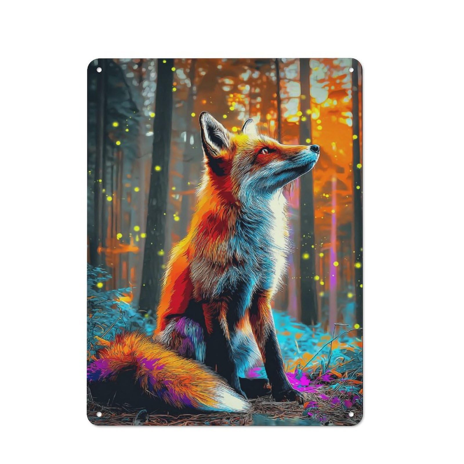 Junmoney Magical Forest Fox -3 40X30cm Rustic Tin Sign With For Studio Or Craft Room, Tin Sign Wall Decor For Studios And Craft Rooms