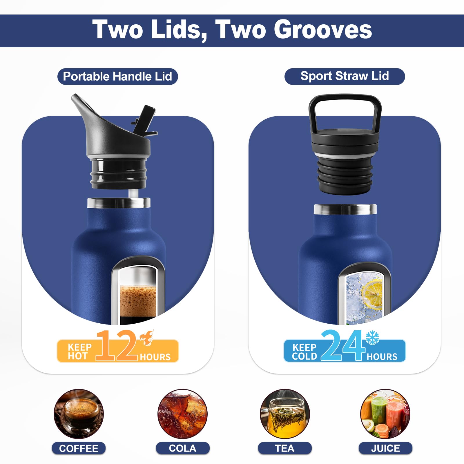 JAPORIA Bottiglia Termica 500ml, Borraccia Termica con Cannuccia, Riutilizzabile, senza BPA, a prova di perdite, per Campeggio, Viaggio