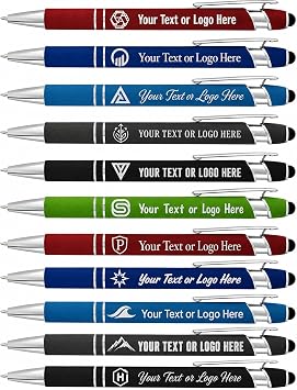Personalized Stylus Pens with Custom Text-Bulk-100 Pack-Capactive Styli pen with Ballpoint-Soft Rubberized Pen- Sensitive rubber tip for Your Phone- compatible with most touch screen Devices- Assorted