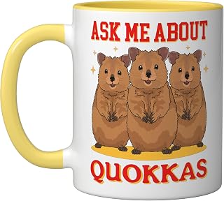 Quokka Australian Kangaroo | Ask About Quokkas Ceramic Mug, Yellow/White