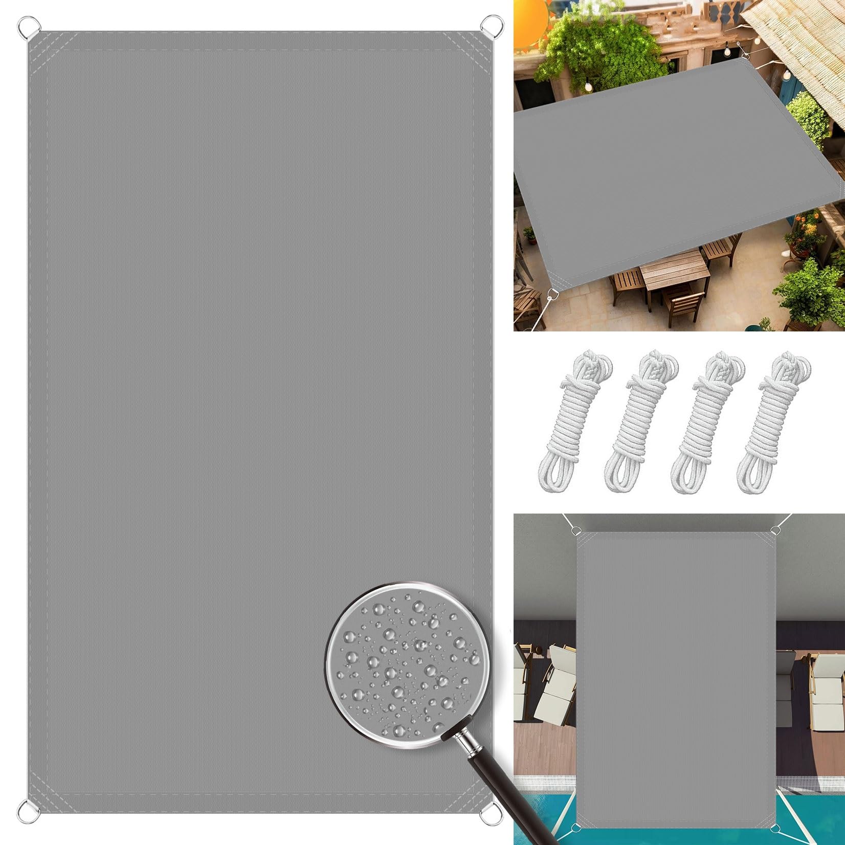 Voile d'ombrage anti 98% UV imperméable gris clair bâche de balcon haute protection