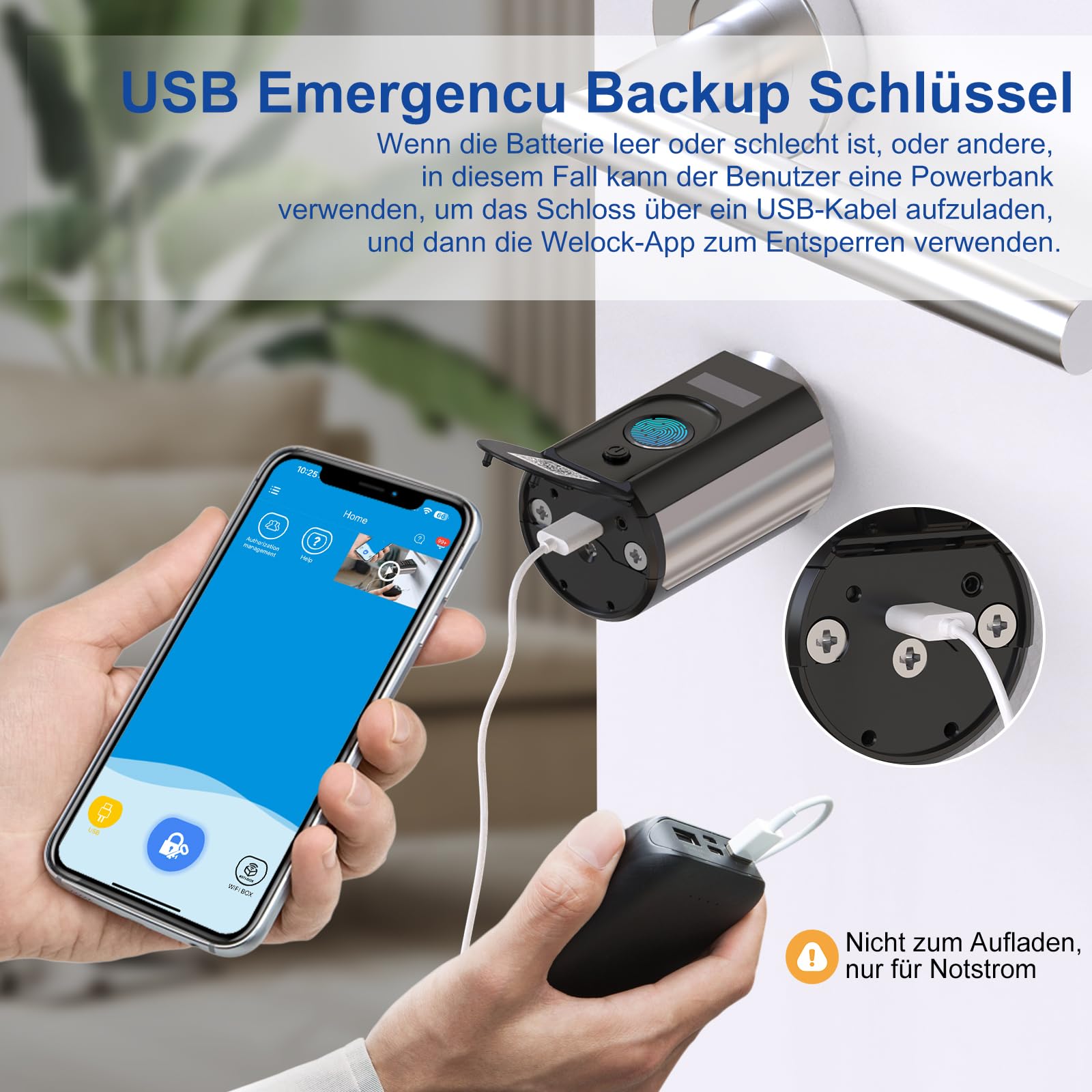 WELOCK Touch63 Türschloss Fingerabdruck,mit RFID Karte,APP,WiFi | Fingerabdruck Schloss haustür IP65,Elektronisches Türschloss Schließzylinder für Türen von 50-100mm,Smart Türschloss