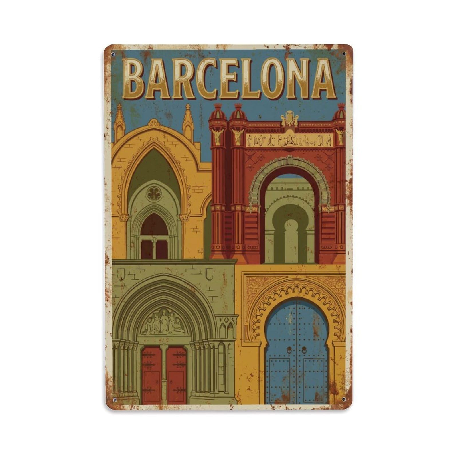 Vintage Travel Gateways Spain Monumental Metal Tin Sign Plaque Wall Decor for Cafe, Club Bar, Office, Home Garden Metal Poster 8x12Inch