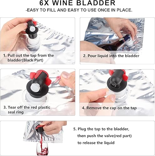 Miniatura 3 de 6 bolsas de repuesto para bolsa de vino, bolsas de repuesto reutilizables recargables para vino, bolsa de almacenamiento de repuesto con boquilla