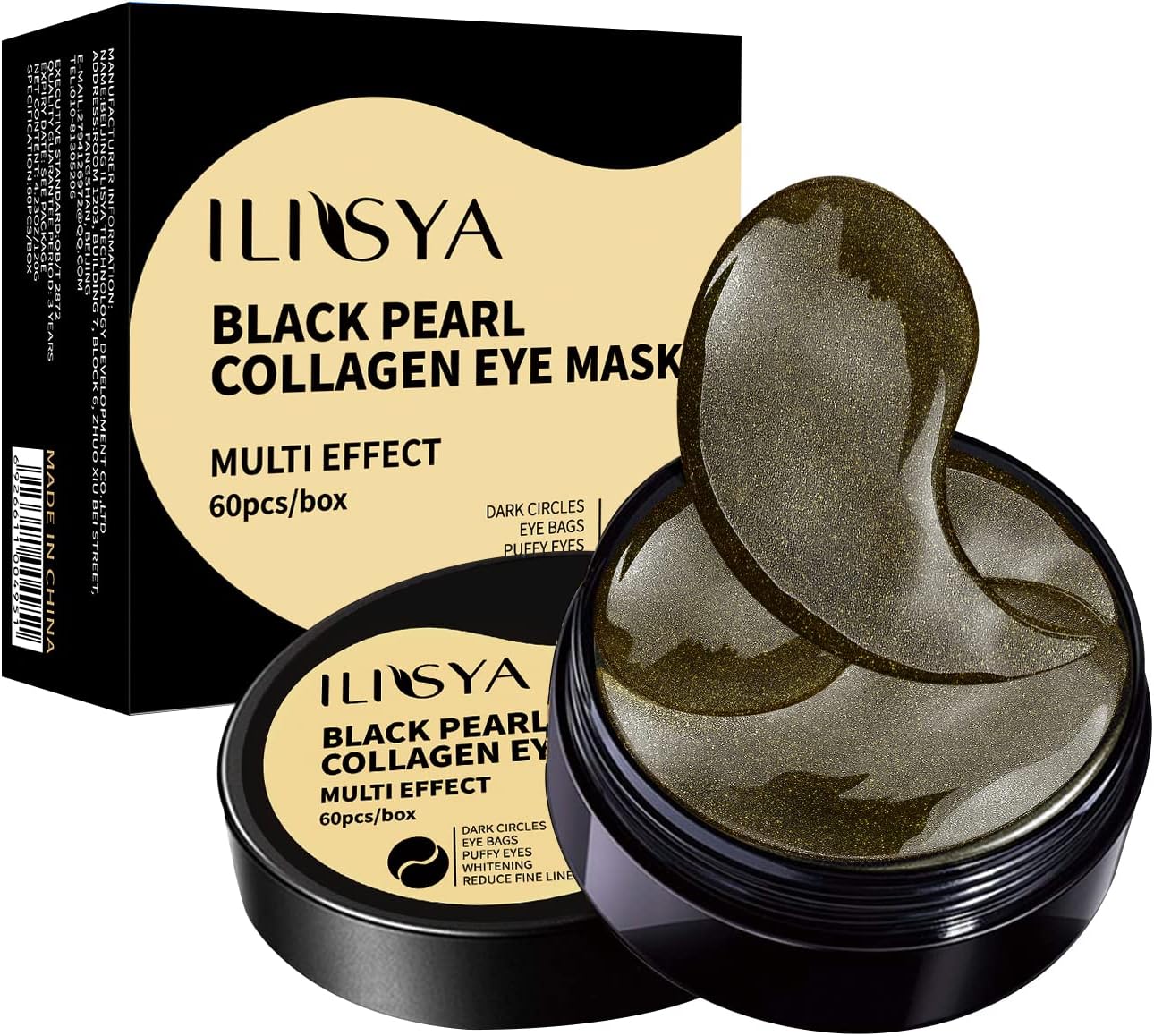 Perla Negra Debajo de los parches para los ojos multiefectos Máscara de ojos de colágeno para ojeras ojeras Almohadillas para ojos antiarrugas Eliminación de líneas finas-60 piezas