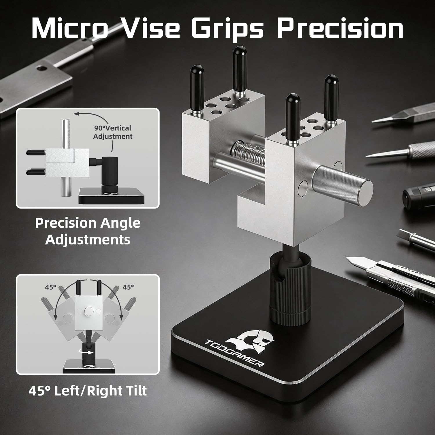 TGDGAMER Mini Tabletop Vise, 360°Rotatable Precision Bench Clamp | 0-0.98" Clamping Range, Ideal for Model Building, Jewelry Making, DIY Crafts & Repair; Portable and Sturdy for Hobbyists