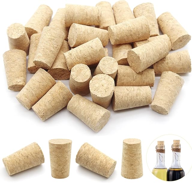 Anvin 30 Pack Wood Corks Plugs Tapered Blank Wine Corks Wine Beer Stoppers Leakproof Natural Wooden Corks Replacement for Wine Bottles, Beer Bottles, Liquor Bottles Cork Crafts(0.87x0.67x1.38inch)