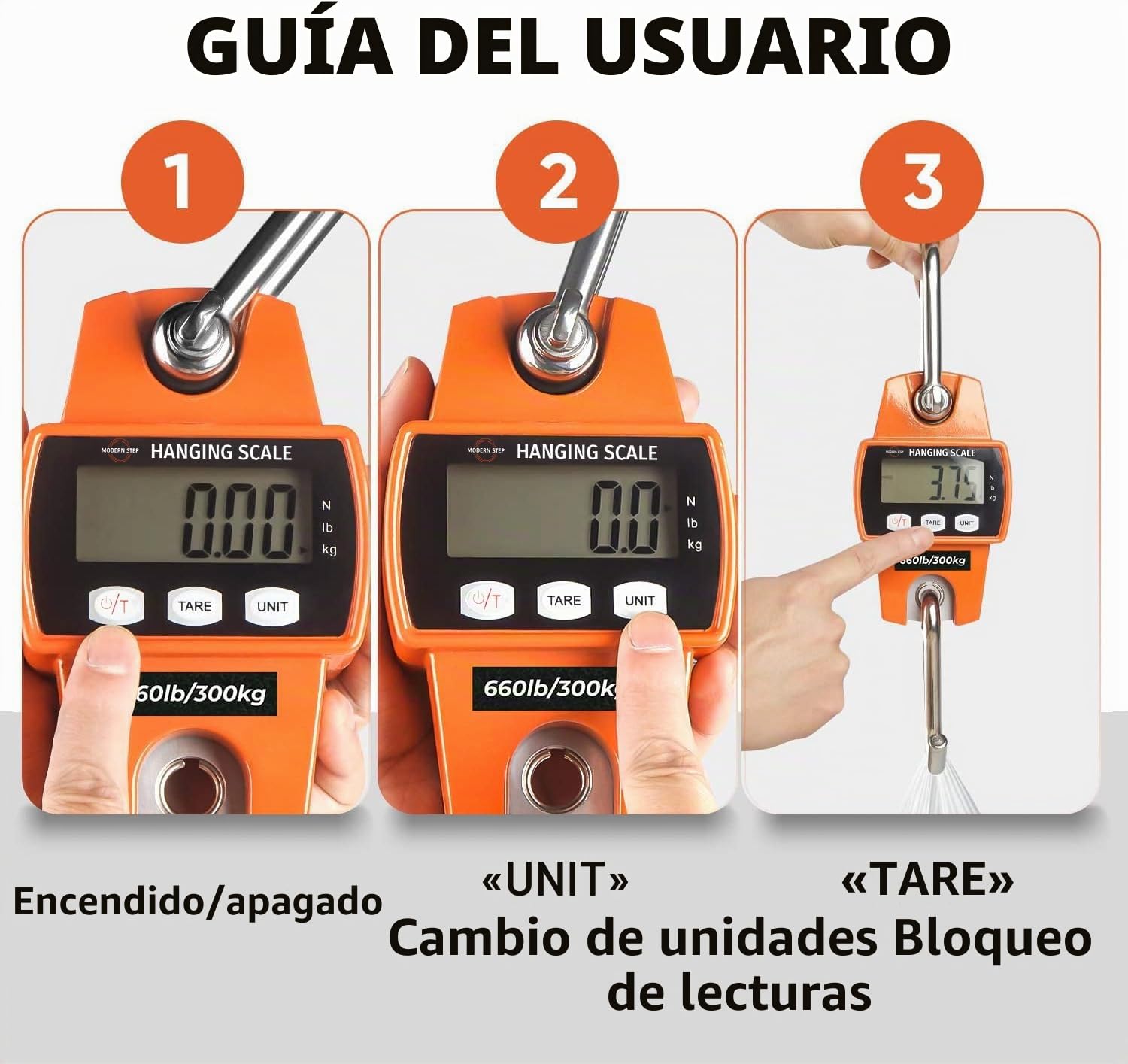 Báscula colgante 300Kg para granja, caza, peso de arco con sensor de precisión (estuche digital profesional y liviano)