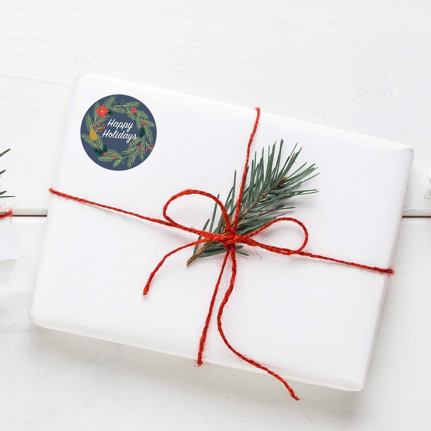 Granatowe świąteczne kwiatowe naklejki Happy Holidays - 3,8 cm okrągłe etykiety / 1000 w opakowaniu