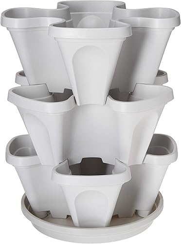 Mr. Stacky - Juego de macetas apilables para interiores y exteriores, con 3 niveles de riego automático de arriba hacia abajo, cultivar hierbas