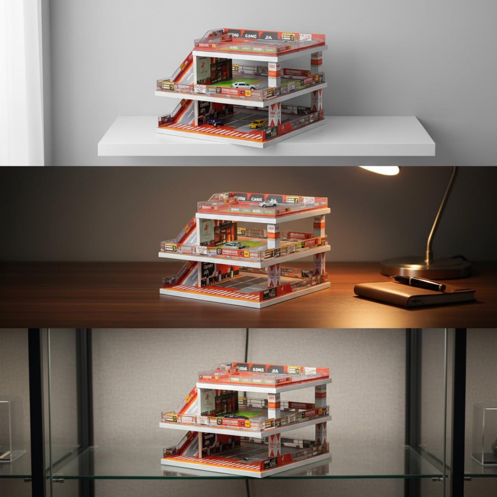 Garage in Miniatura 1 64 Parcheggio Diorama Espositore con Struttura a Tre Livelli con Rampa E Base Stratificata in Plastica