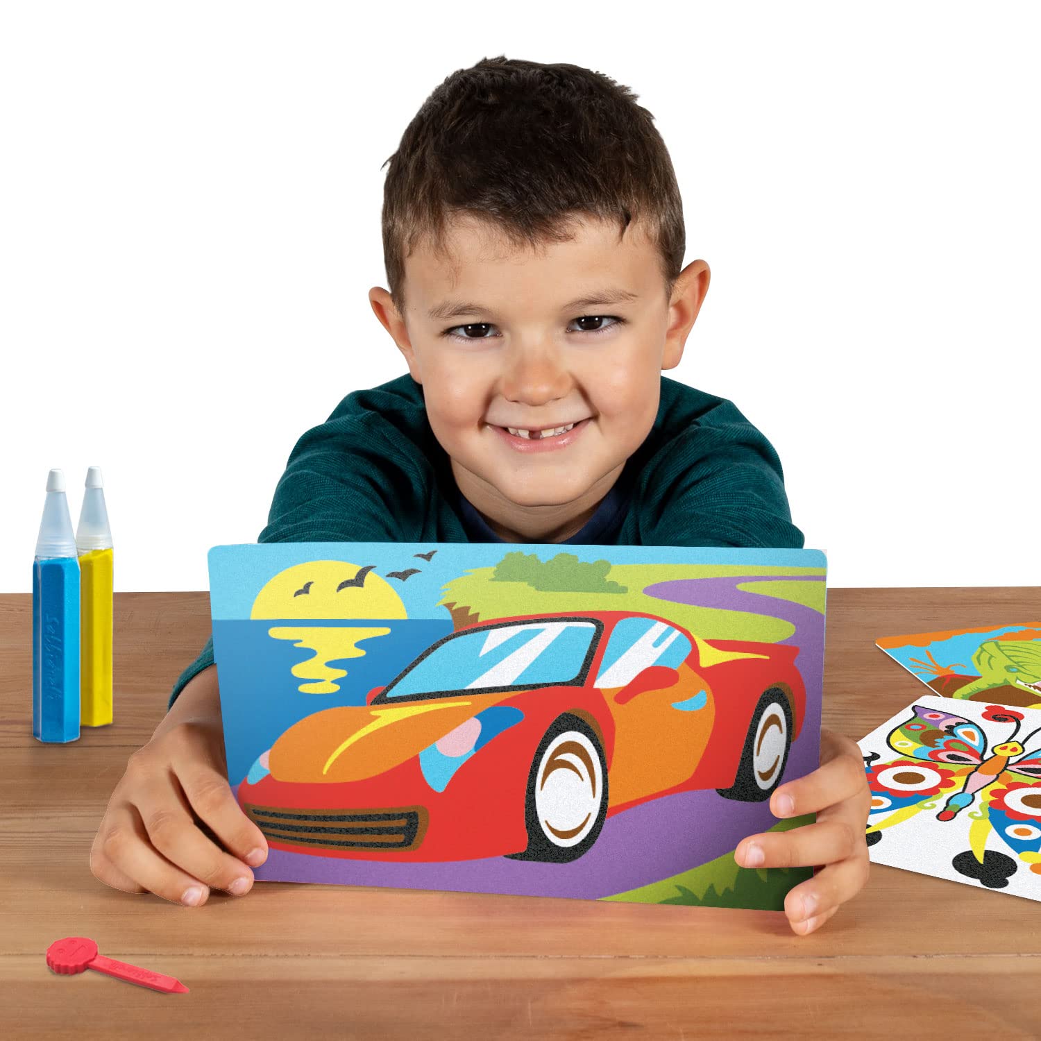Sabbiarelli – Maxi Kit Art&Craft 5+ | Set de Sand Art con Motivos Variados | Dibujos y Láminas, Arena de Colores y 4 Espátulas | 100% Made in Italy | Niños 5-12 años