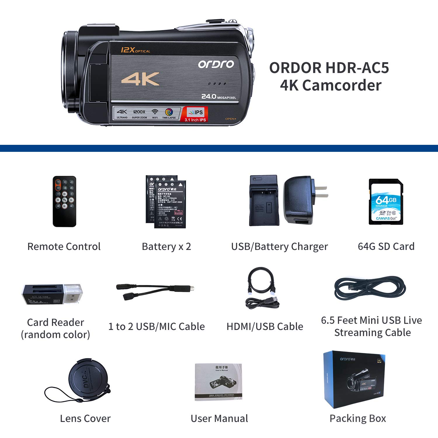 Amazon.com : ORDRO Video Camera 4K Livestream Camcorder HDR-AC5