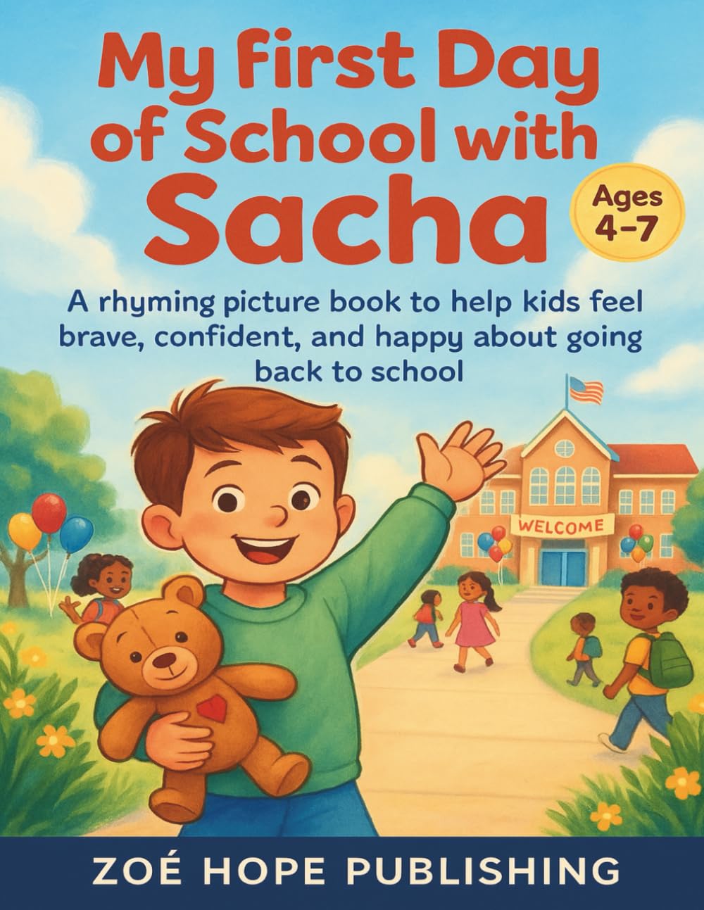My first day of school with Sacha: A rhyming picture book to help Kids feel brave, confident, and happy: First day of school jitters |back to school book for kids |first grade back to school
