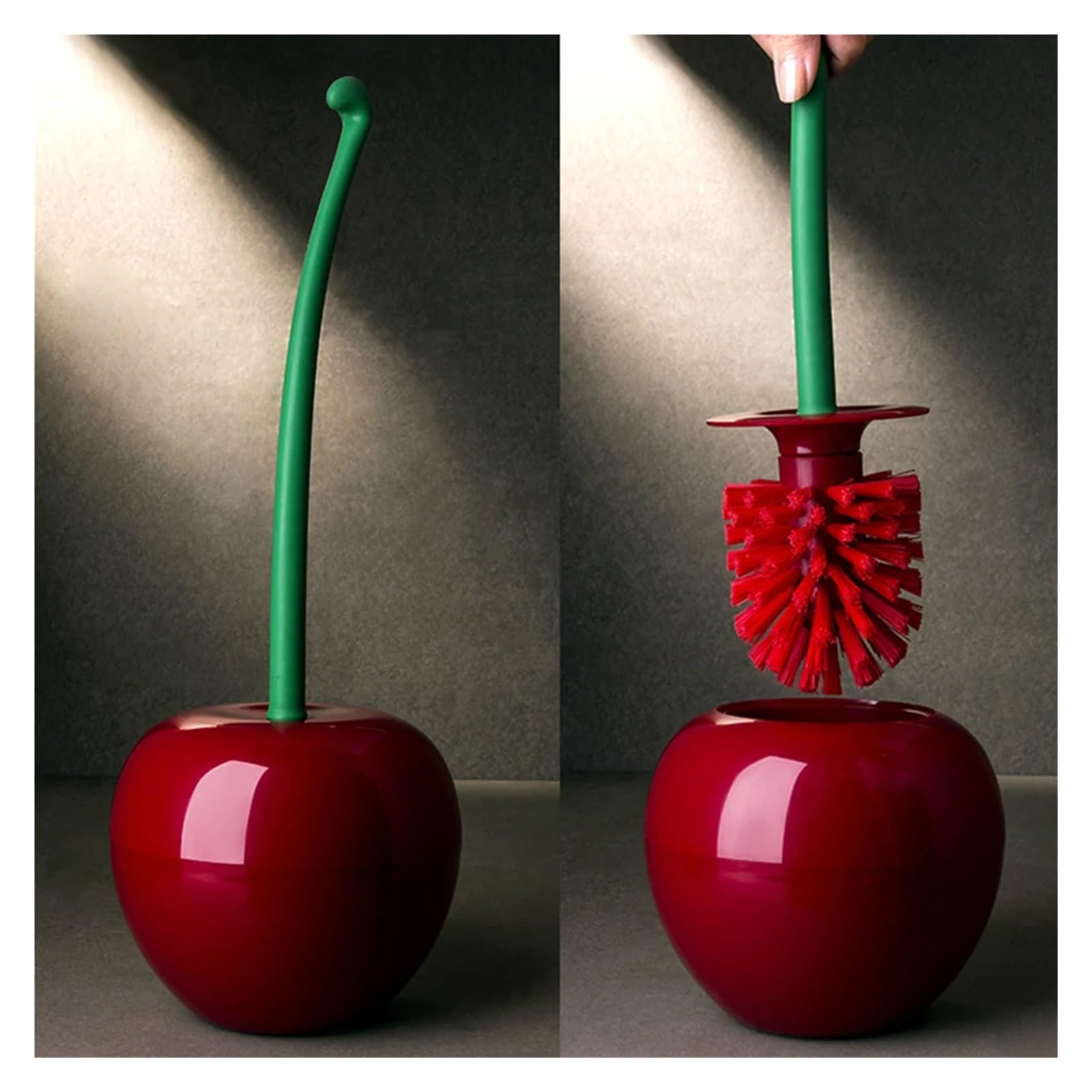 Cepillo de baño creativo Baño en forma de cereza Compatible con cepillo de limpieza Mango largo Soporte for cepillo de limpieza de inodoro Herramienta de limpieza for el hogar(Red brush head)
