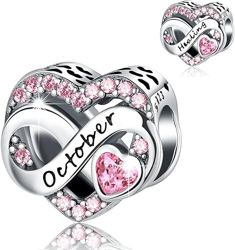 Abalorios de piedra natal de octubre de plata esterlina 925 para pulsera, collar, día de la madre (octubre)