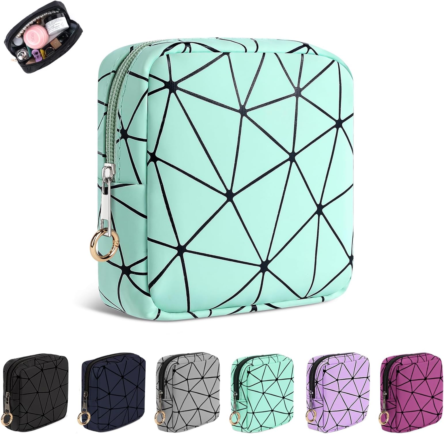 4.5 inch Mini Makeup Bag, Small Cosmetics Bag for Purse with Ring Buckle, Portable Travel Makeup Pouch for Women Girls (Mint Green)