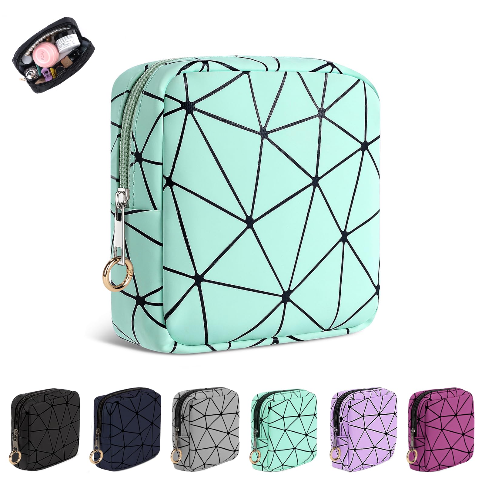 4.5 inch Mini Makeup Bag, Small Cosmetics Bag for Purse with Ring Buckle, Portable Travel Makeup Pouch for Women Girls (Mint Green)