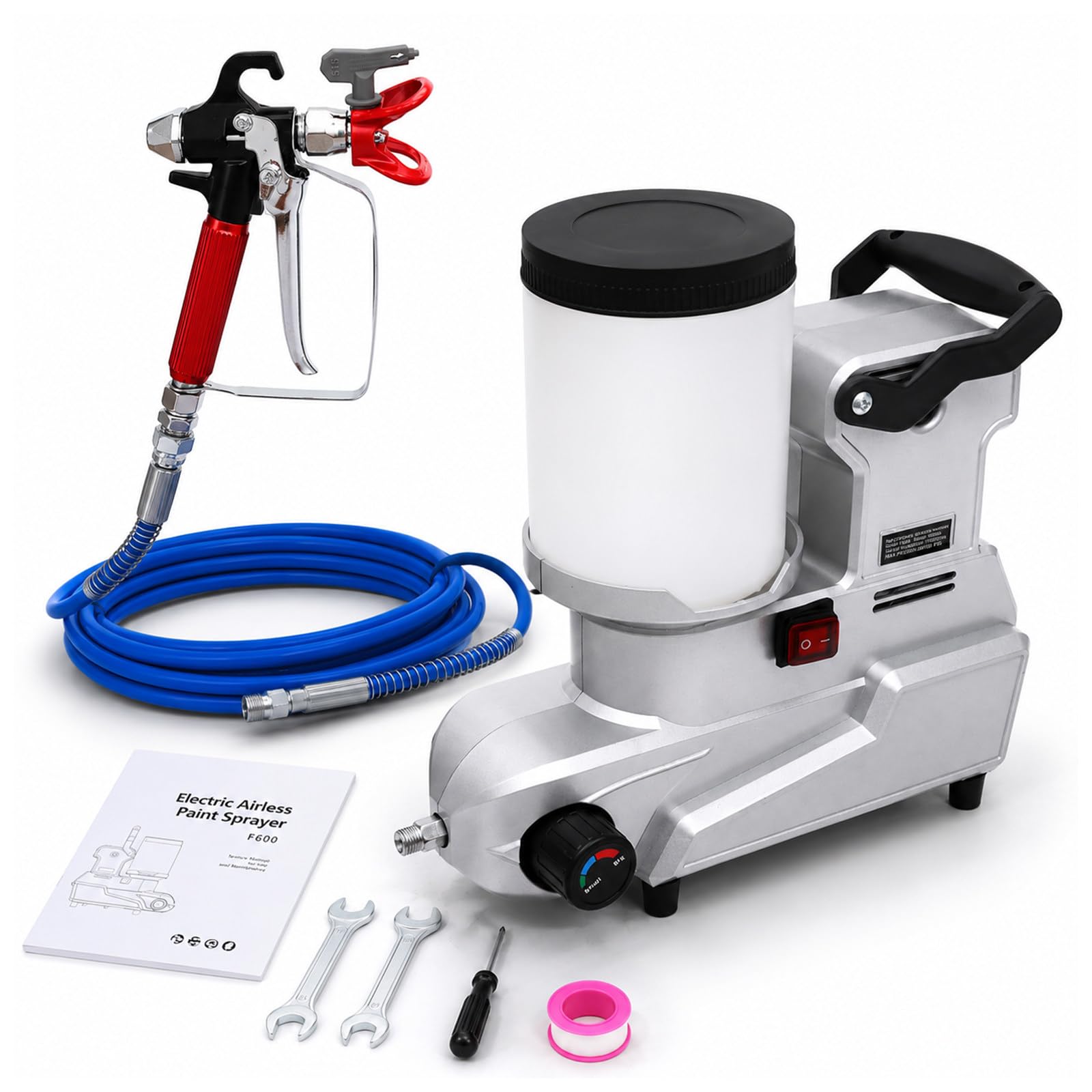 TBANVOO Electric Airless Paint Sprayer, 1600W High Pressure Power Painter with 2L Tank, 5m Hose for Indoor/Outdoor House Painting & DIY Projects