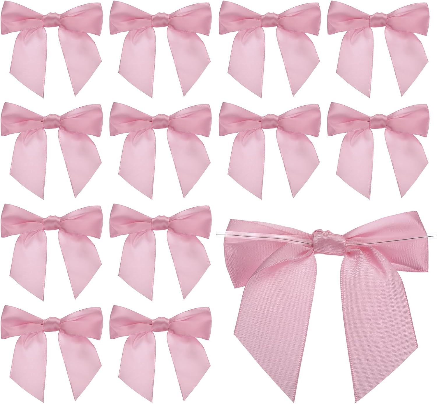 PATIKIL 4.5" Twist Tie Satin Bow, 20Pcs Large Twist Tie Pretied Satin Ribbon Bow Premade Wrapping Bownot Decoration for Treat Bag Craft DIY Wedding Christmas Package Gift, Light Pink