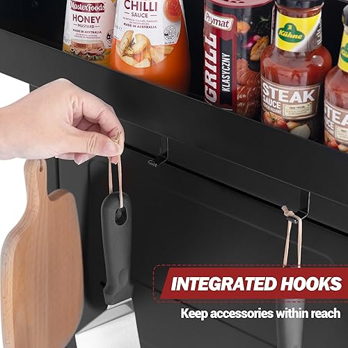 Miniatura 8 de Carro de parrilla al aire libre con ruedas, isla de cocina móvil con gabinete de almacenamiento para barbacoa, mesa de carrito de comedor de acero