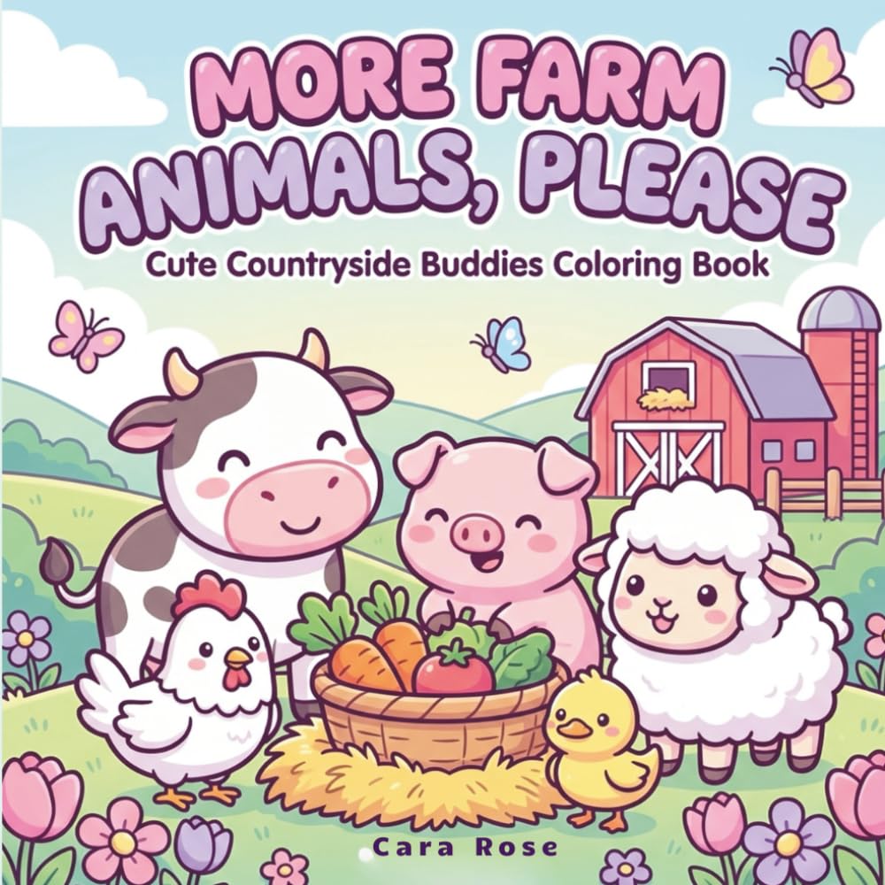 More Farm Animals, Please: Cute Farm Animals Coloring Book for Kids, Beginners & Adults (Cute Animals)