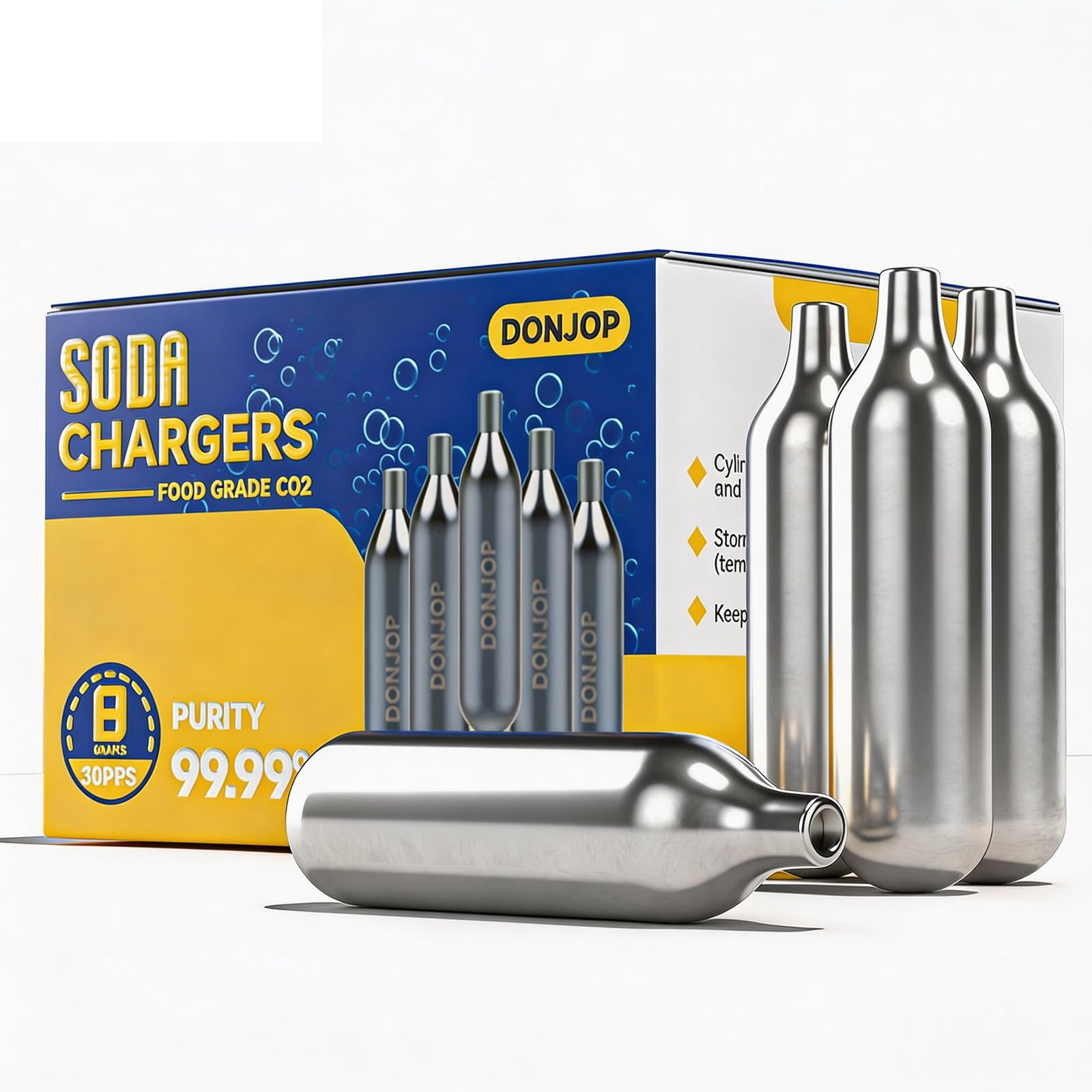 30 Pack 8G CO2 Cartridges,CO2 8G Soda Cartridges for Soda Maker Food Grade Seltzer Water Cartridges Non-Threaded Soda Chargers Compatible With Soda Siphons,Food Grade CO2 Cartridges
