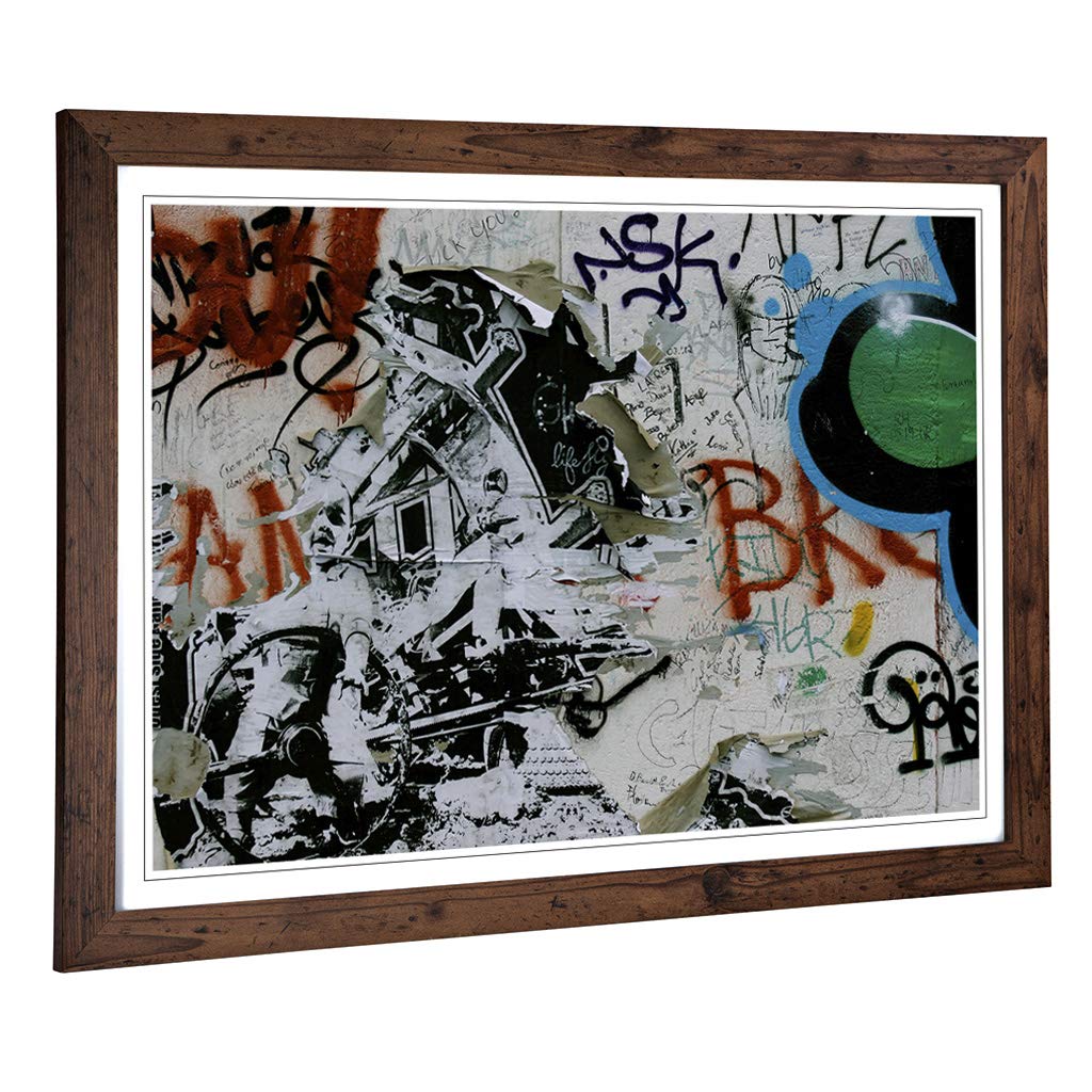 Big Box Art Framed Print of Berlin Germany Graffiti Design | Wall Art Picture | Home Decor for Kitchen, Living Room, Bedroom, Hallway, Walnut, A2 / 24.5x18 Inch / 62x45cm