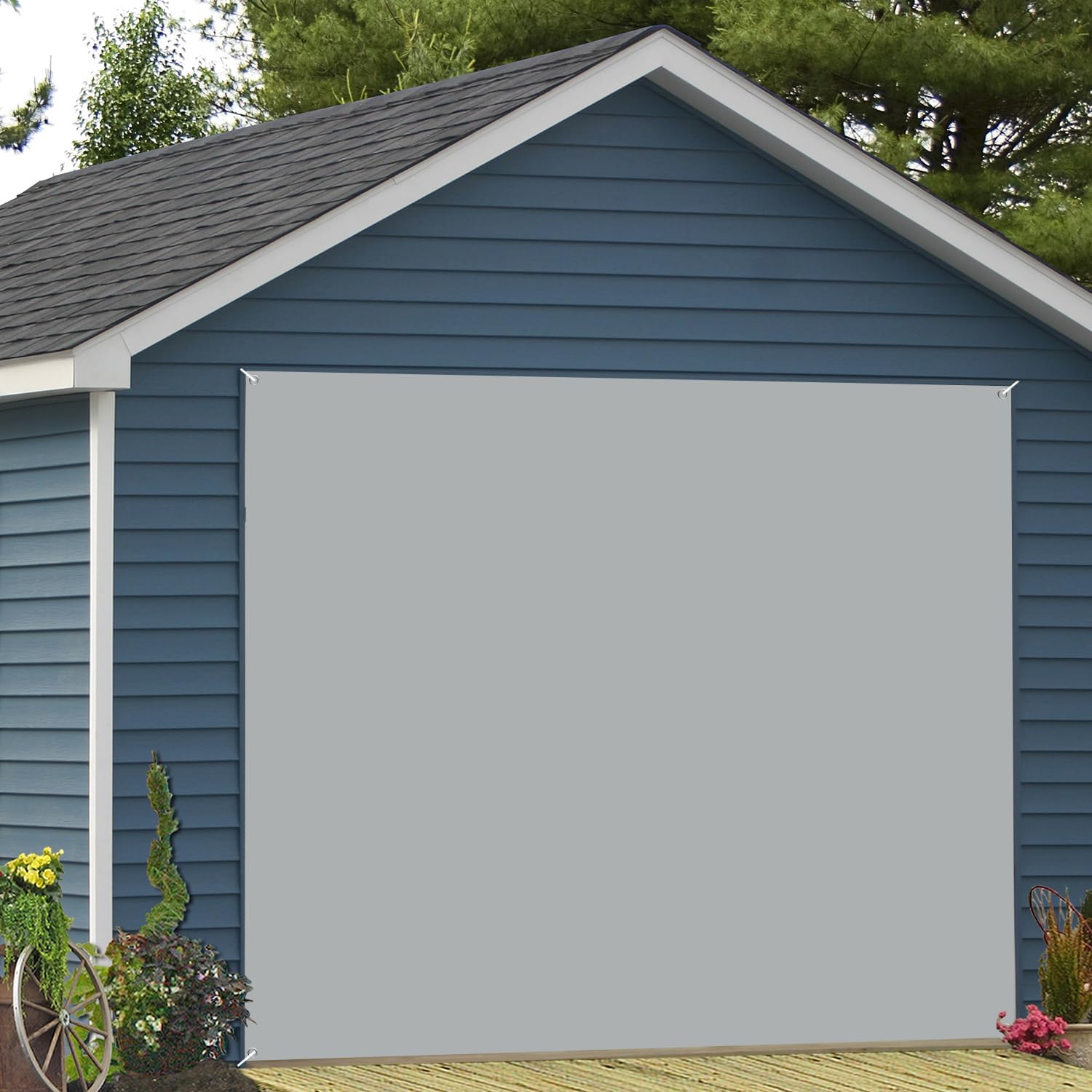 7x8ft Fresh Solid Dark Grey Garage Door Decor,Pure Color Plain Dark Grey Cloth Screen for Professional Kids Adults Portrait Photo Props,Minimalist Art Pure Dark Grey Garage Door Mural Banner