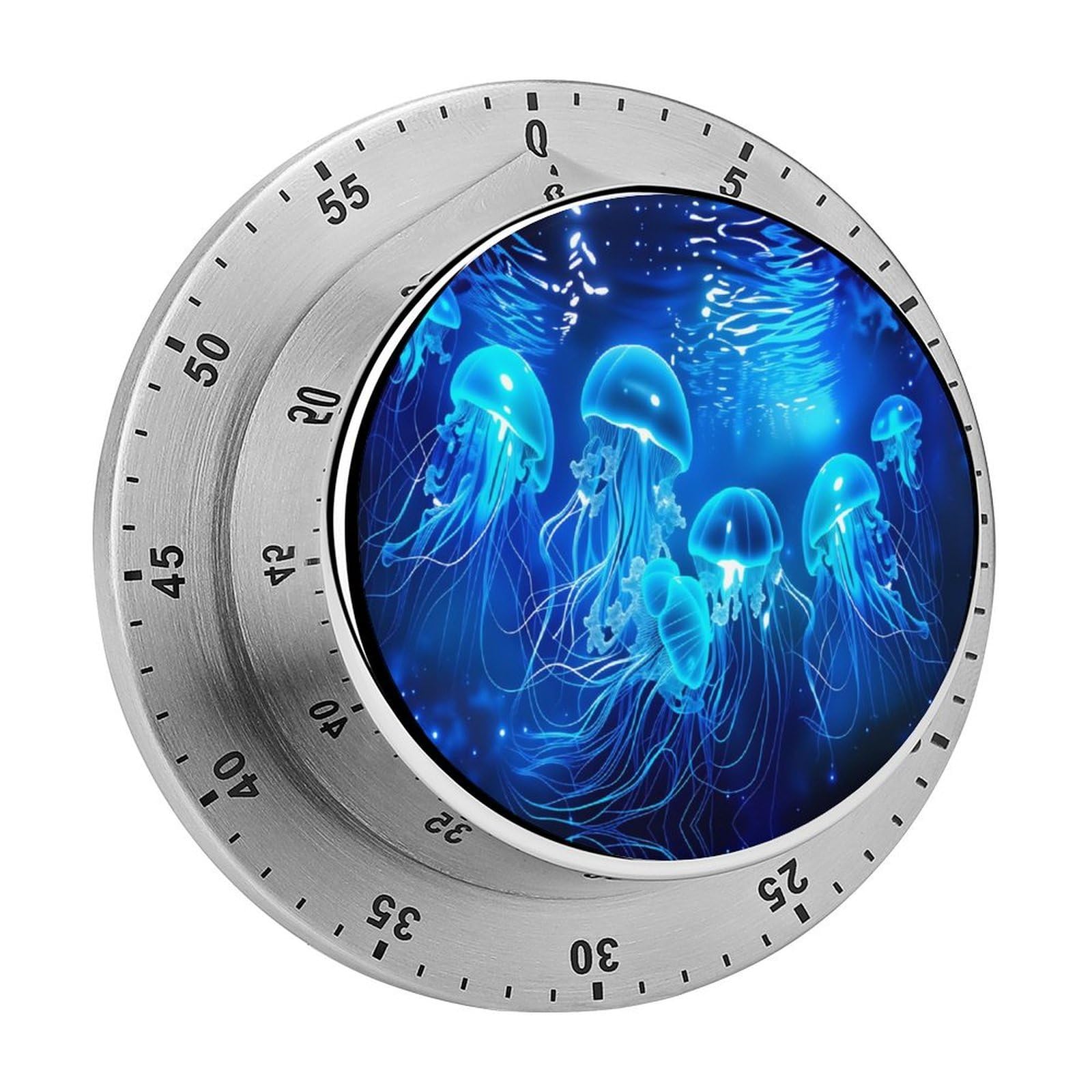Underwater World Blue Jellyfishe 60 Minute Wind Up Timer,Visual Mechanical Magnetic Timer with Loud Alarm for Kitchen