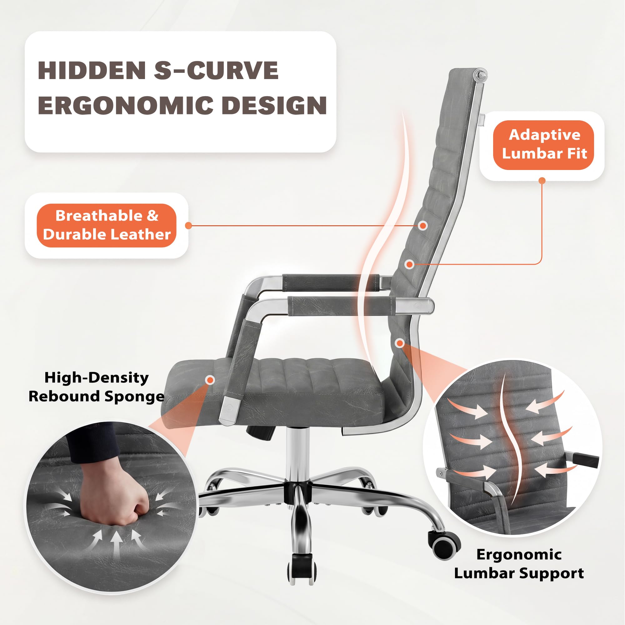 Snapklik.com : Furmax Ribbed Office Chair High Back PU Leather ...