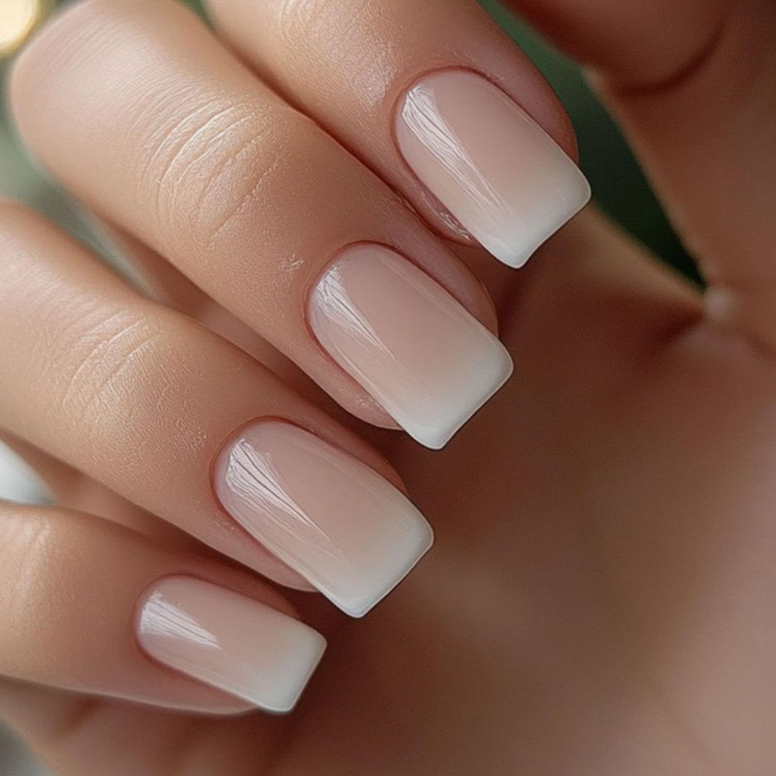 Pink Press on Nails Medium Square Cute Fake Nails Pink White Ombre Acrylic Nails Press ons Full Cover Stick on Nails Gradient Glue on Nails for Women