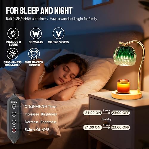 Vista 81 de GEEZO - Lámpara calentadora de velas con fragancia, calentador eléctrico con temporizador y atenuador, regalo de cumpleaños, inauguración de casa