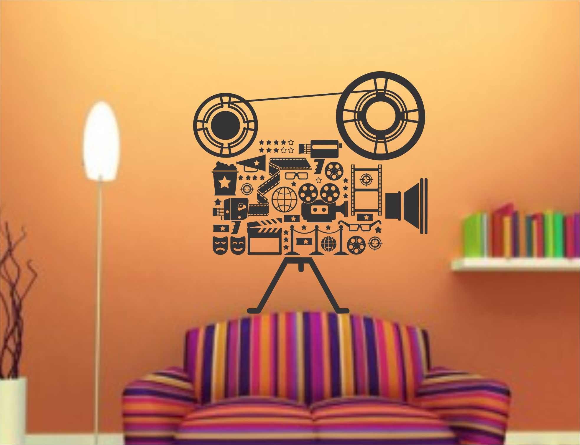 Retro Video Shooting Camera Black Wall Sticker Size(59 x 61) Cm
