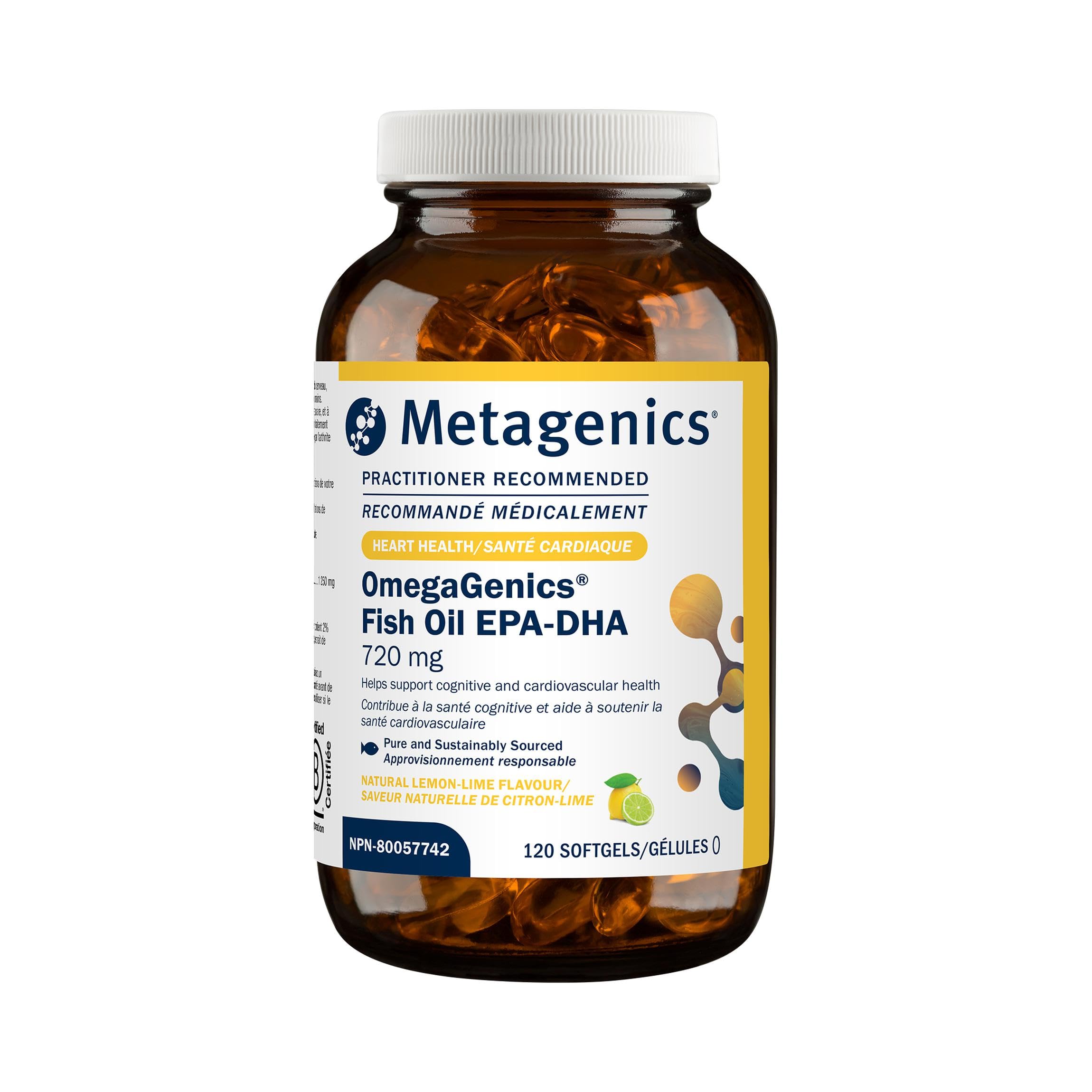 Metagenics OmegaGenics Fish Oil EPA-DHA 720 mg - High Potency Omega-3 Supplement* - Supports Heart, Joint, Brain & Immune Health* - Sustainably Sourced, Purity-Tested Fish Oil - 120 Softgels