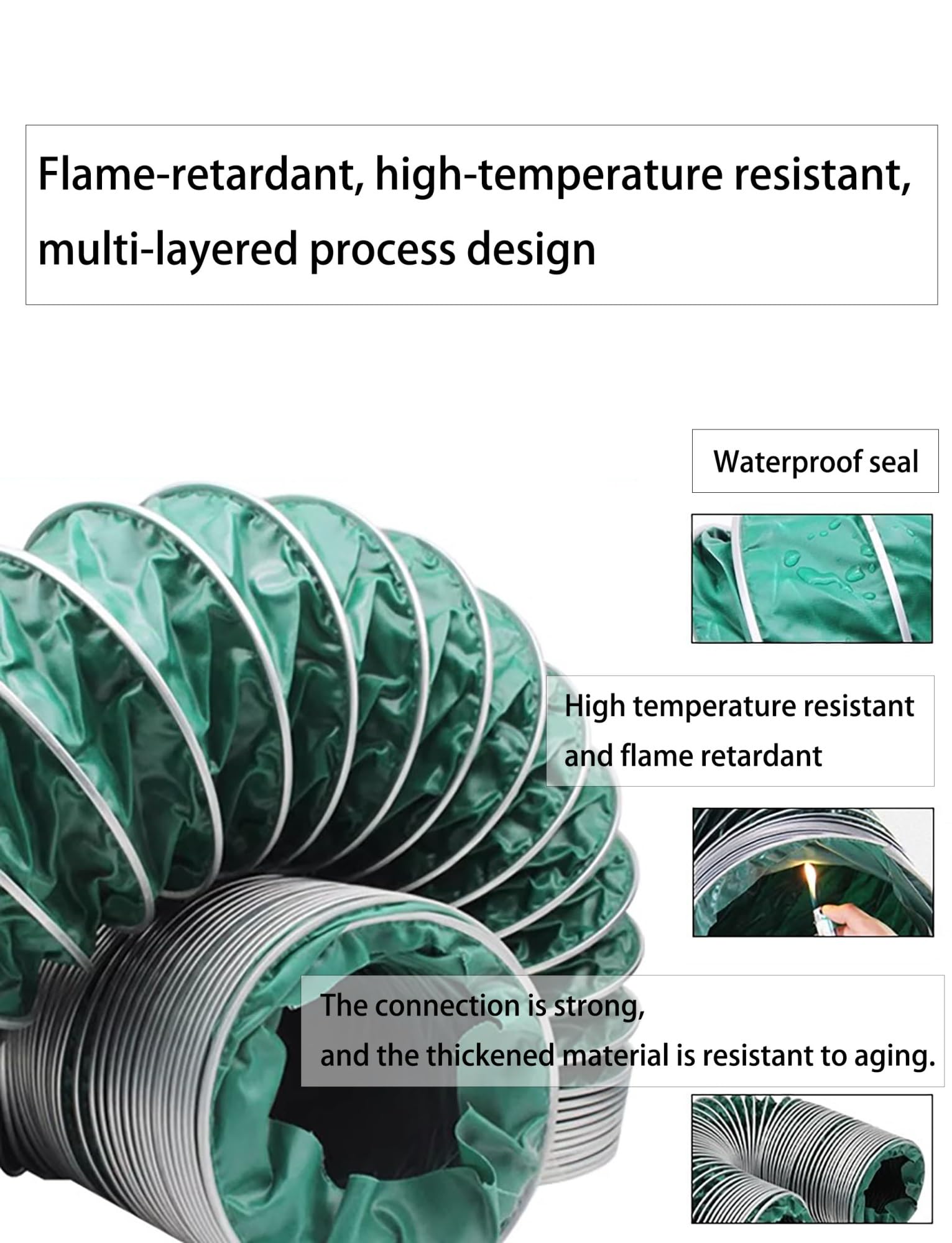 Conducto de aluminio flexible resistente al fuego, manguera de ventilación de alta temperatura para cocina, baño, taller y ventilador de escape (diámetro 25,5 cm x 500 cm)