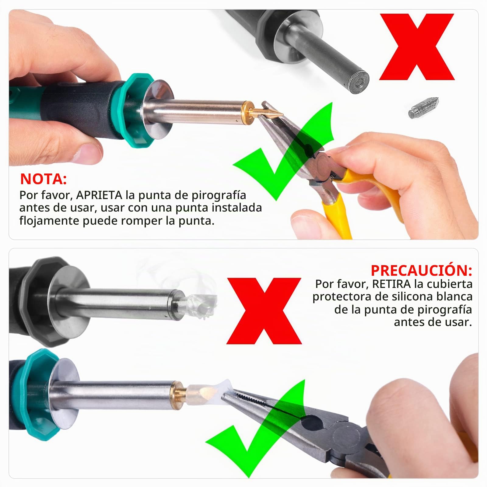 YIHUA 930-IV Herramienta de pluma de pirograbador de madera kit con 25 puntas de pirografía (punta sólida), 2 madera de pirograbado, 1 alicate para pirografo(EU Plug)