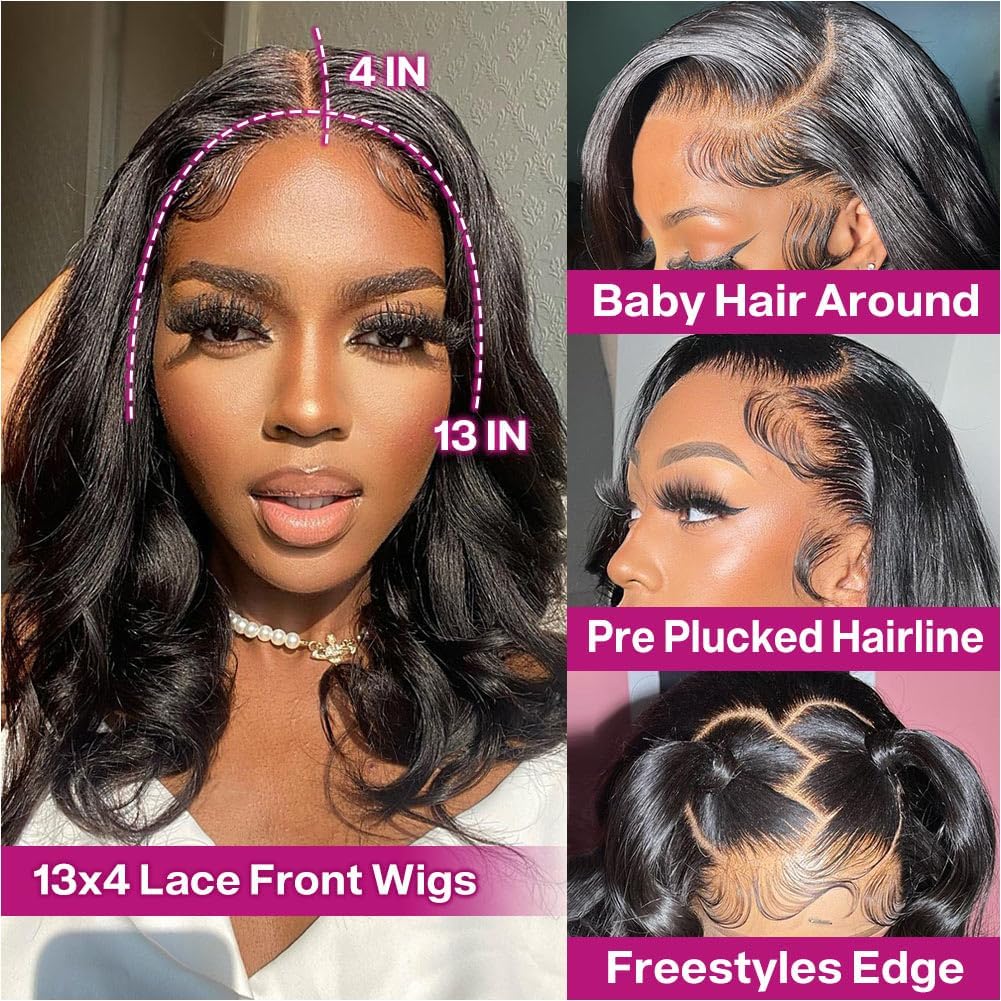 Human Hair Wigs 13x4 Frontal Lace Wig 16 Inch 180% Density Lace Front Wigs Human Hair Pre Plucked Wigs for Women - Image 2