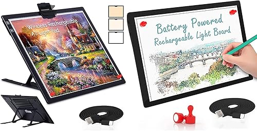 comzler - Caja de luz recargable para rastreo, tablero de luz LED alimentado por batería, tamaño A4, portátil, almohadilla de luz ultrafina
