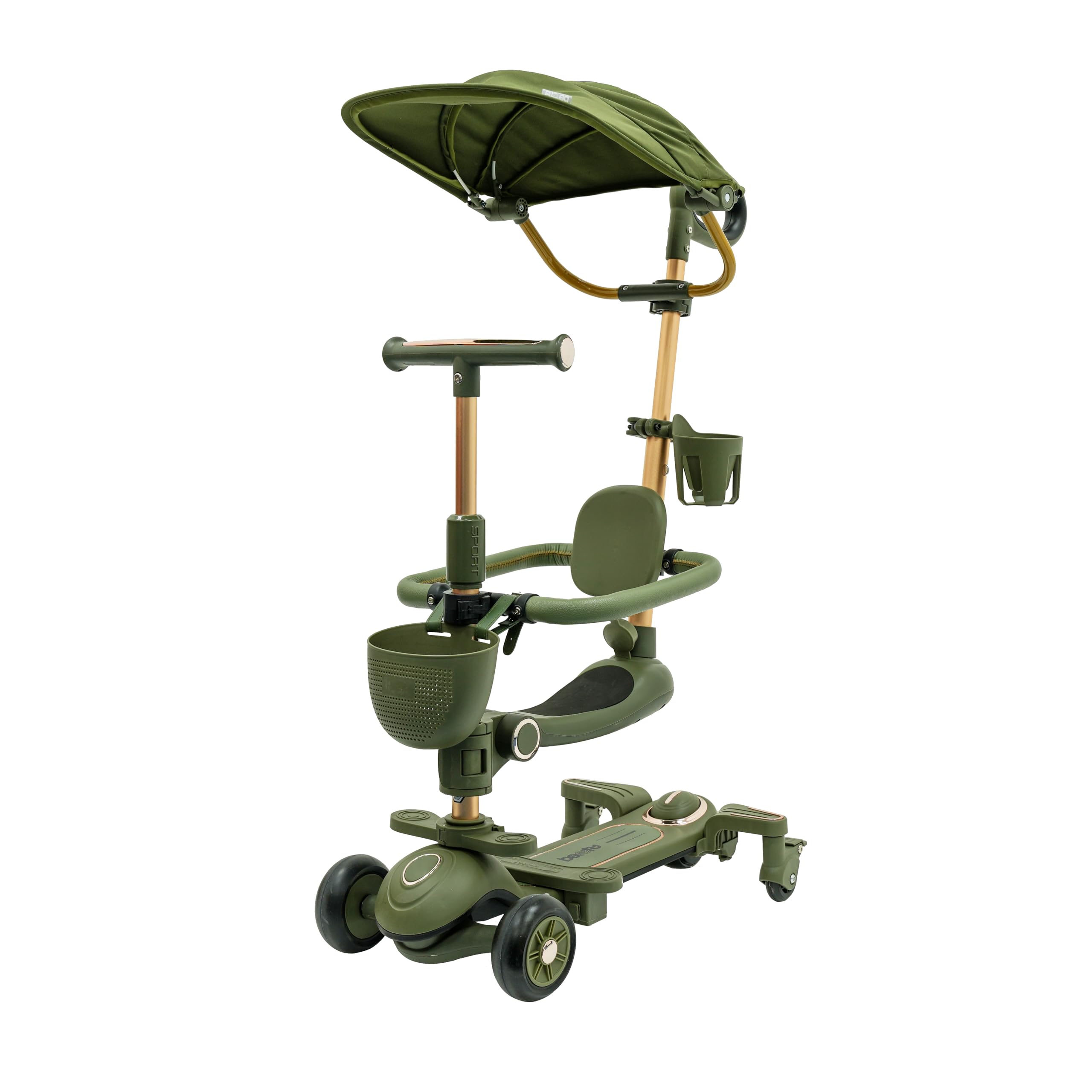 4-in-1 Toddler Scooter TG 8028 with PU Flashing Wheels, Kids Scooter with Adjustable Parent Push Bar and Sun Shielding Canopy, Best Gift for Boys Girls Ages 1-12 Years Old (Green)