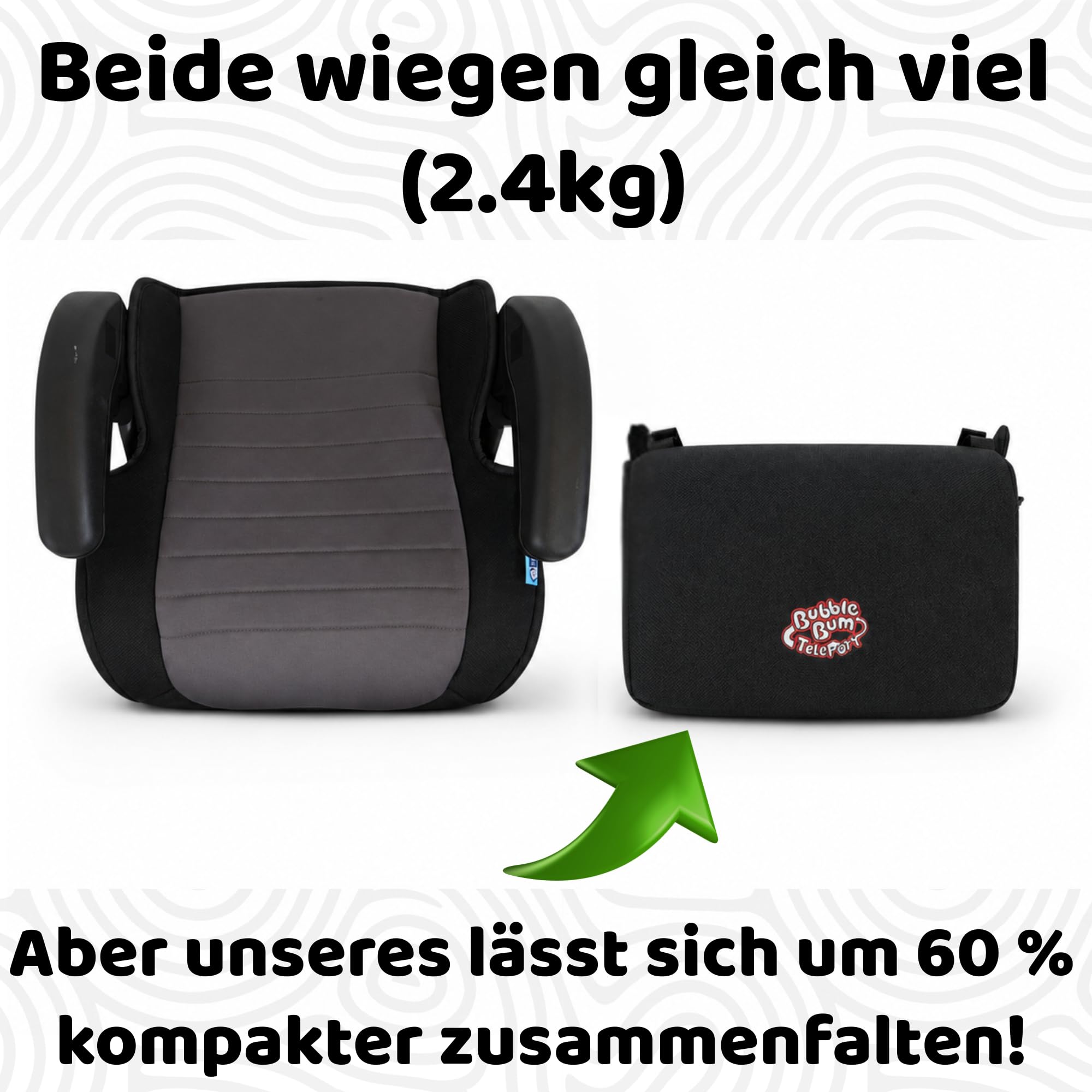 BubbleBum Teleport Reise Kindersitz i-Size R129 Sitzerhöhung für Kinder 125-150cm Faltbar Tragbar Schwarz