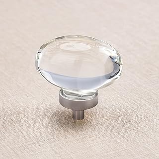 8 Pack Glass Cabinet Knobs and Pulls, Oval Crystal Knobs for Dresser Drawers, Brushed Nickel Kitchen Cabinet Knobs Egg Shape