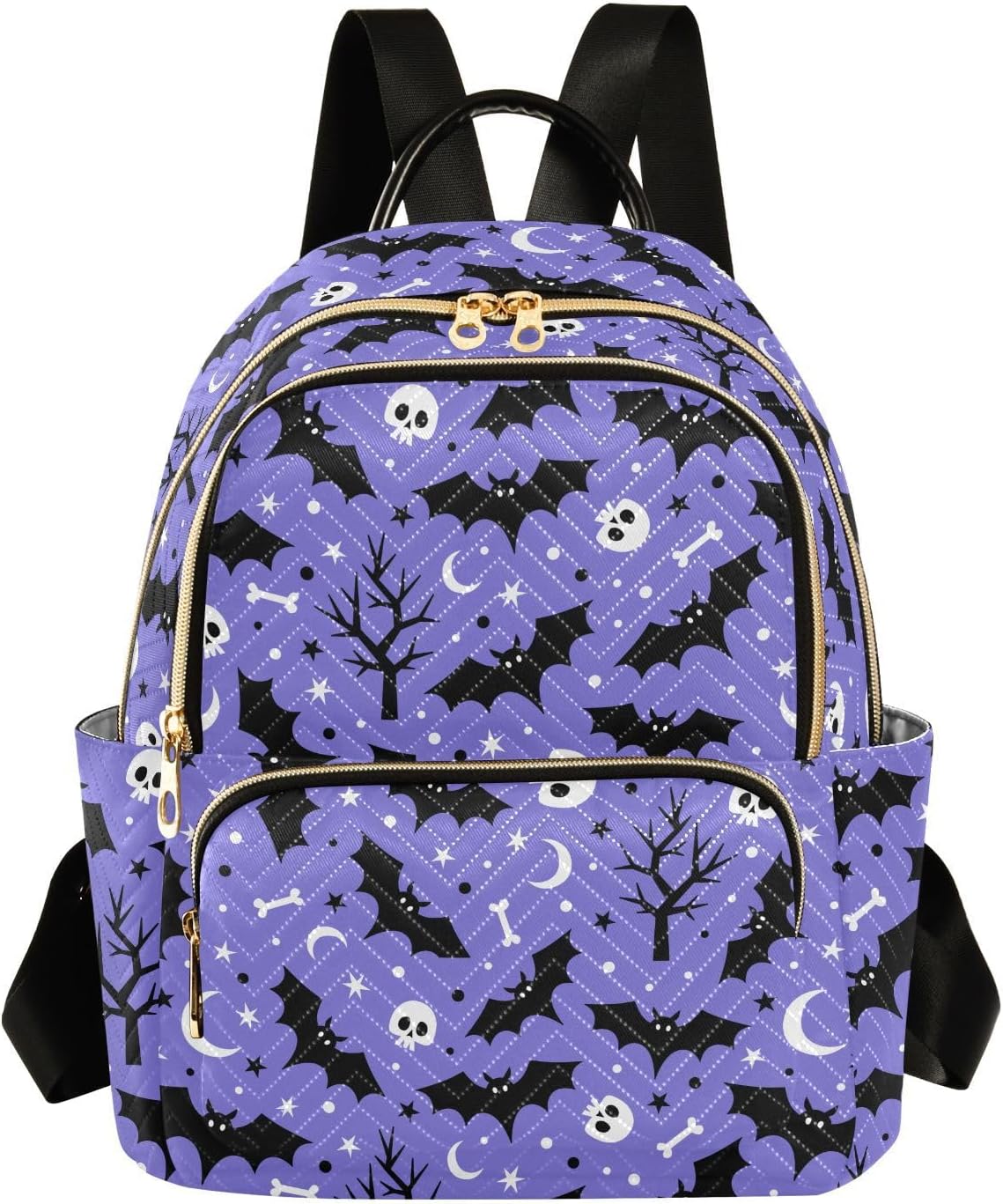 Backpack Purse Halloween Bats Skull for Women's Lightweight Quilted Handbag Shoulder Bags Fashion Casual Ladies Backpack for Travel Work M