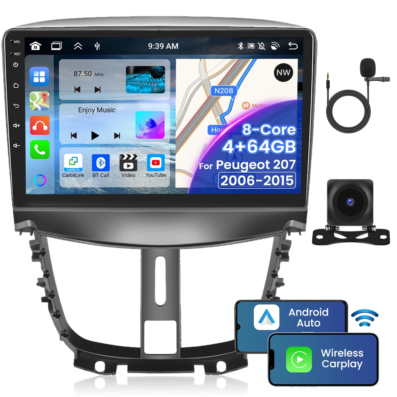 Inefala 8 Core/4G+64G Autoradio Android 15 Pour Fiat 500 2007 2008 2009